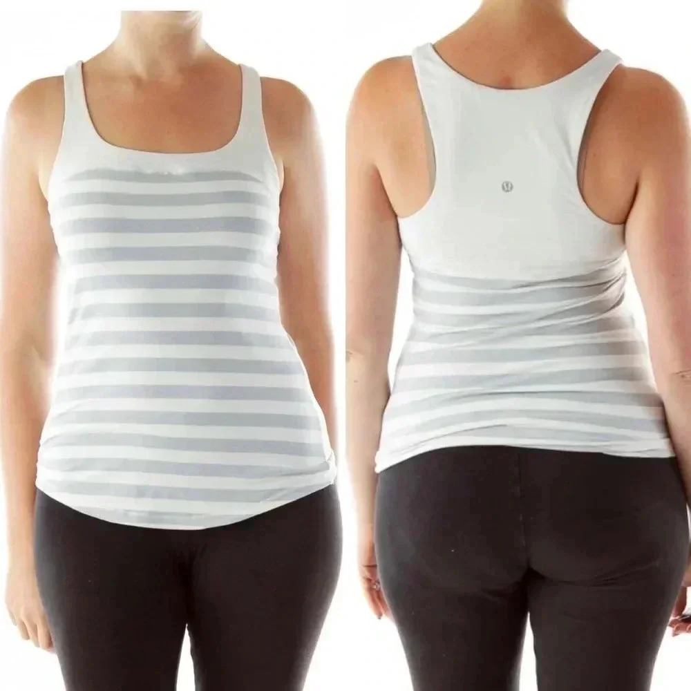 Lululemon Cream Gray Striped Yoga Tank Top Size 4